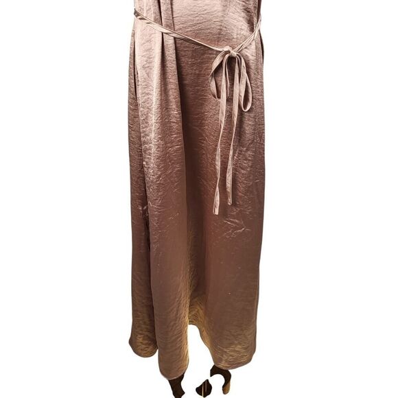 NEW Easel Small Rose Gold Maxi Dress Sleeveless Satin Tie Waist Pockets Keyhole - Picture 10 of 16